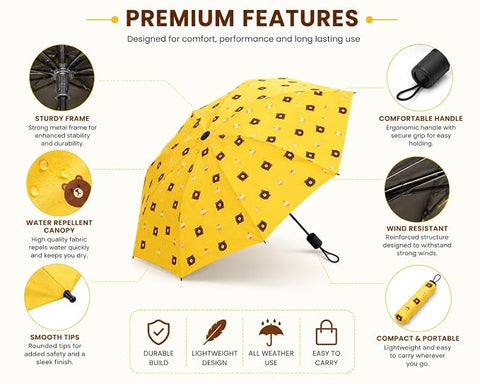 Bear Print 3 Fold Rain Umbrella | Travel Umbrella wid Cover