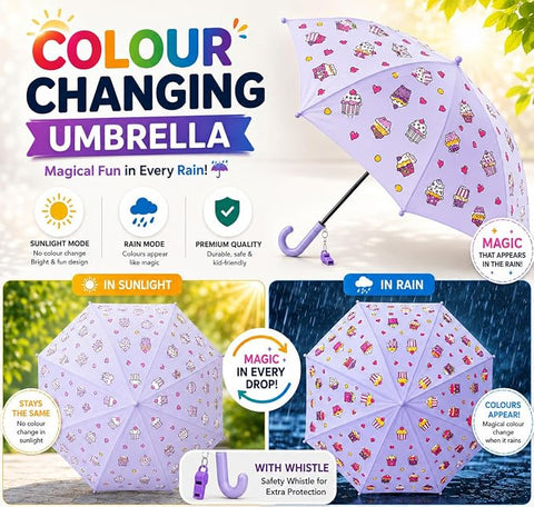 Kids Cupcake Colour Changing Magic Umbrella with Whistle
