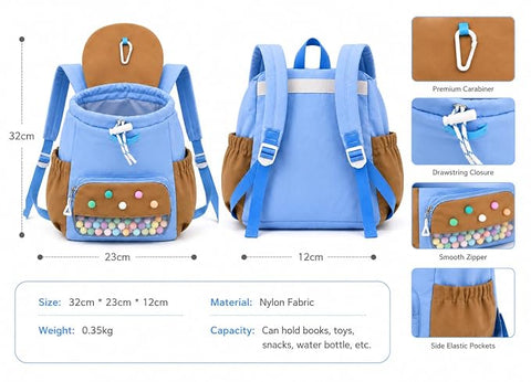 Kids Waterproof Pom Pom Backpack School Bag