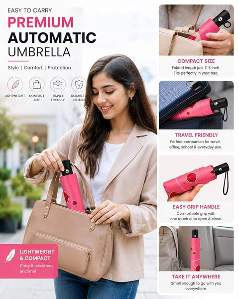 Adult's Watermelon Print 3 Fold Auto Open Close Umbrella for Sun & Rain