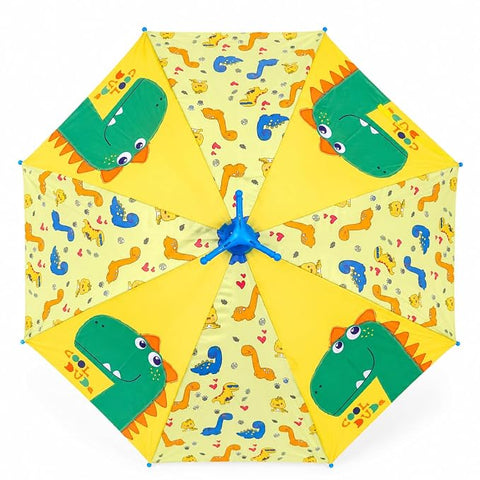 Kids Dino Print Rain Umbrella with Built-in Cover & Stand