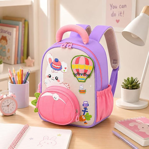 Bunny in Hot Air Balloon School Bag Backpack for Girls