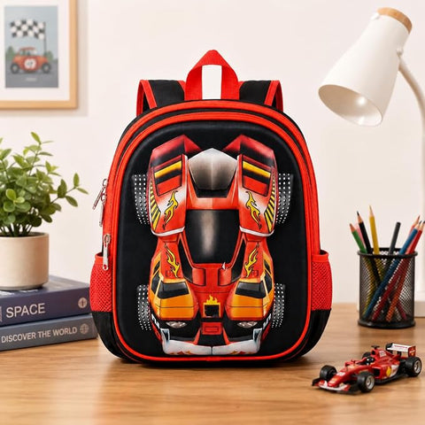 3D Racing Car School Backpack For Kids