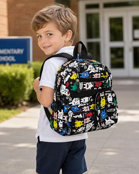 Cartoon Graffiti School Backpack with Detachable Pouch