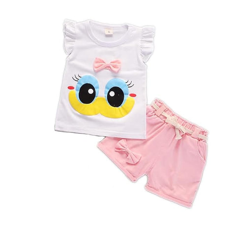 Girls Cotton Duck Print Bow Embellished T-shirt & Short Set