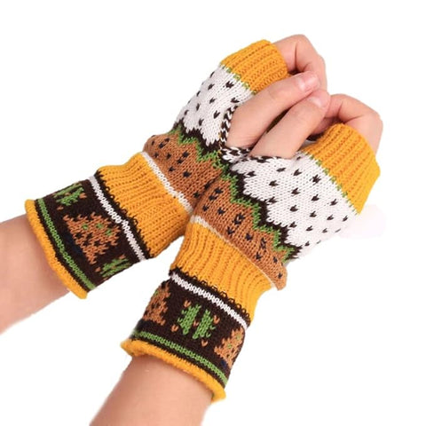 Women Warm Winter Colorful Thermal Fingerless Gloves Mittens