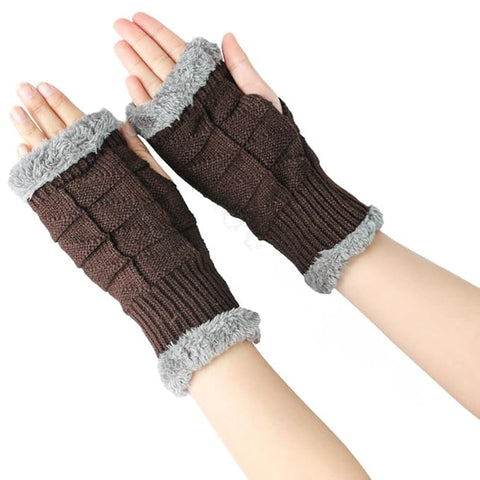 Women Warm Fur Knitted Winter Thermal Fingerless Gloves Mittens
