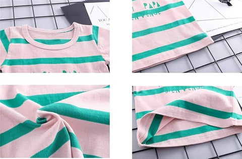 Kids Cotton Striped Half Length T-shirt & Denim Dungaree Set