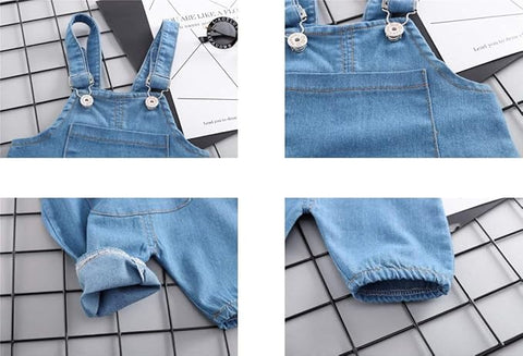 Kids Cotton Striped Half Length T-shirt & Denim Dungaree Set