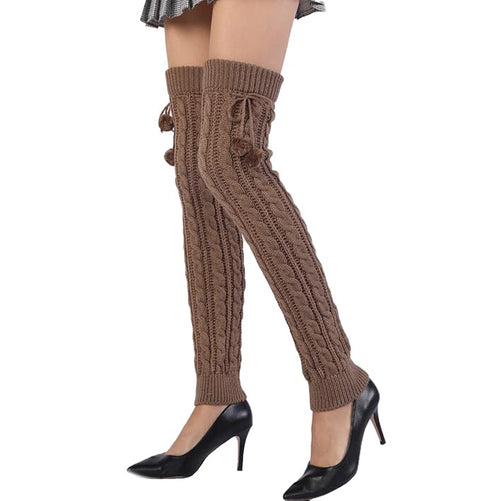 Knitted Warm Woolen Thigh High Long Leg Warmer Winter Boot Cuffs Socks for Women