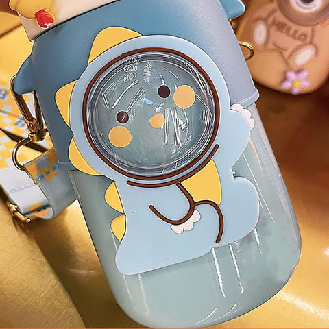 Kids Premium Dinosaur Themed Water Bottle With Shoulder Strap-550Ml