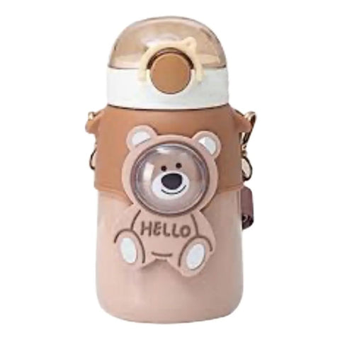 Kids Premium Bear Themed Water Bottle With Shoulder Strap-550Ml