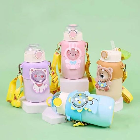 Kids Premium Rabbit Themed Water Bottle With Shoulder Strap-550Ml