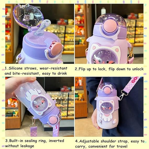 Kids Premium Rabbit Themed Water Bottle With Shoulder Strap-550Ml