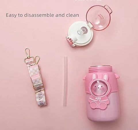 Kids Premium Rabbit Themed Water Bottle With Shoulder Strap-550Ml