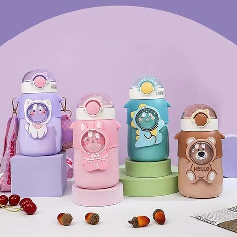 Kids Premium Rabbit Themed Water Bottle With Shoulder Strap-550Ml