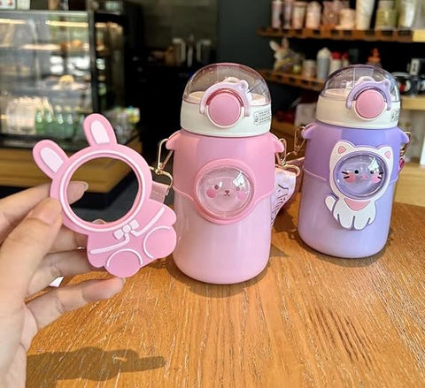 Kids Premium Rabbit Themed Water Bottle With Shoulder Strap-550Ml
