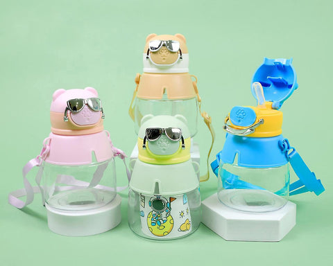 Kids Leak proof School Bottle With Flip-Top Straw Lid, DIY Stickers  And Shoulder Straps-550Ml