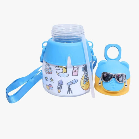 Kids Leak proof School Bottle With Flip-Top Straw Lid, DIY Stickers  And Shoulder Straps-550Ml