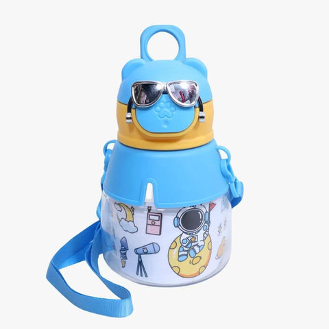 Kids Leak proof School Bottle With Flip-Top Straw Lid, DIY Stickers  And Shoulder Straps-550Ml