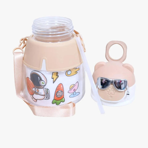 Kids Leak proof School Bottle With Flip-Top Straw Lid, DIY Stickers  And Shoulder Straps-550Ml