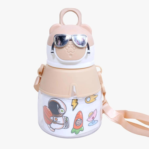 Kids Leak proof School Bottle With Flip-Top Straw Lid, DIY Stickers  And Shoulder Straps-550Ml