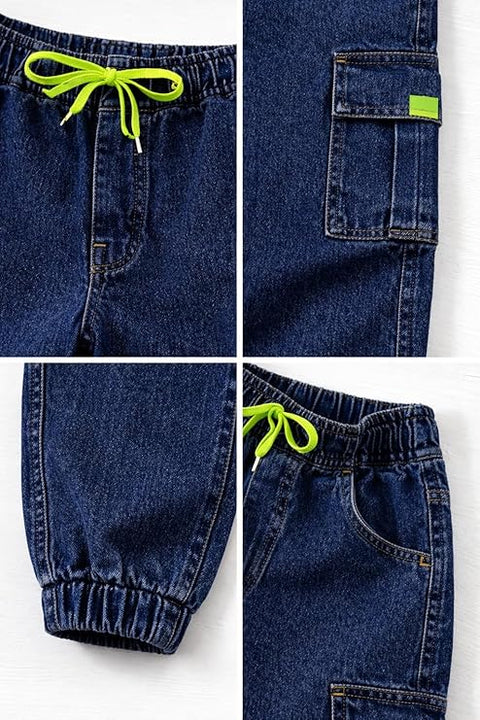 Kid's Trendy Cool Washed Casual Denim Jeans Pant with Elasticated Waistband