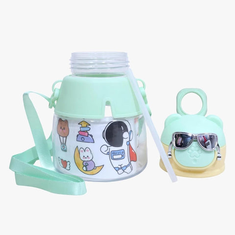 Kids Leak proof School Bottle With Flip-Top Straw Lid, DIY Stickers  And Shoulder Straps-550Ml