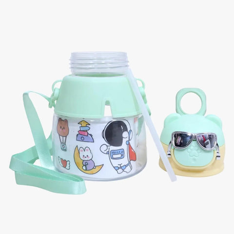 Kids Leak proof School Bottle With Flip-Top Straw Lid, DIY Stickers  And Shoulder Straps-550Ml