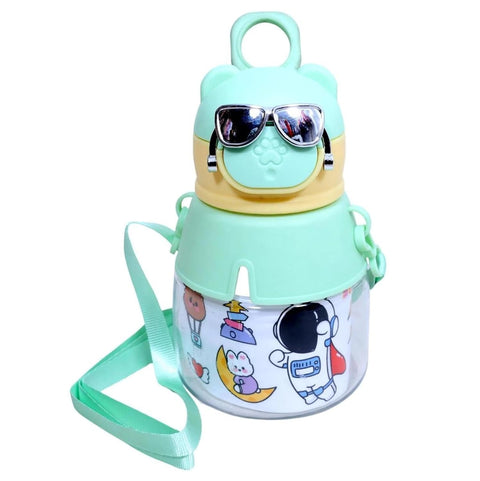 Kids Leak proof School Bottle With Flip-Top Straw Lid, DIY Stickers  And Shoulder Straps-550Ml