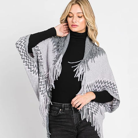 Women Winter Wool Women Cardigan Shrug Style Wrap Front Open Poncho