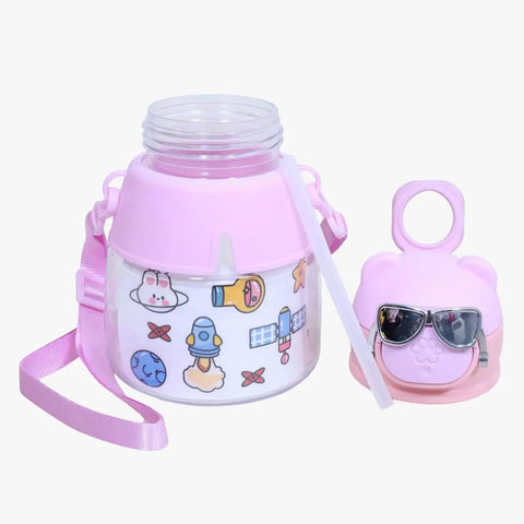Kids Leak proof School Bottle With Flip-Top Straw Lid, DIY Stickers  And Shoulder Straps-550Ml
