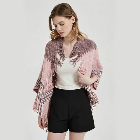 Women Winter Wool Women Cardigan Shrug Style Wrap Front Open Poncho