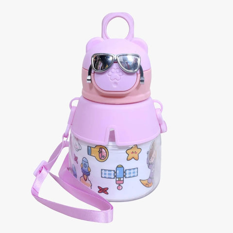 Kids Leak proof School Bottle With Flip-Top Straw Lid, DIY Stickers  And Shoulder Straps-550Ml