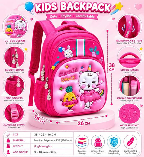 Kids 3D Cartoon School Bag with Multi Compartments & Pockets