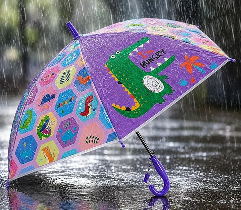 Kids Colorful Dinosaur Rain Umbrella with Whistle Keychain