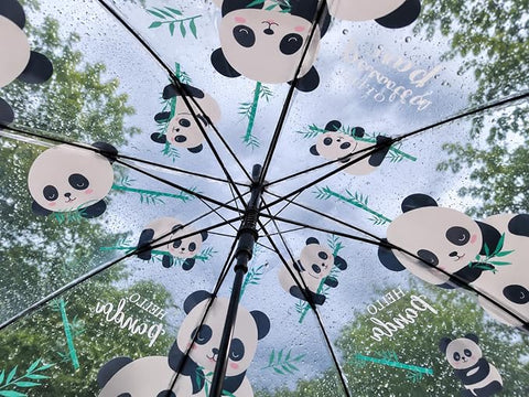 Kids Auto Open Clear Panda Umbrella with Whistle