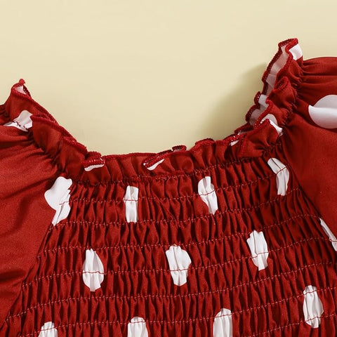 Girls Polka Dot Smocking Puff Sleeve Crop Top and Shorts with Black Belt Party Wear Set