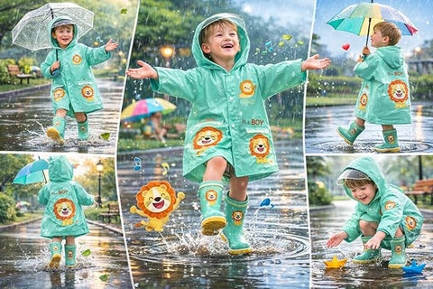 Kids Green Hooded Raincoat