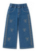 Embellished Wide Leg Studded Denim Jeans for Girls