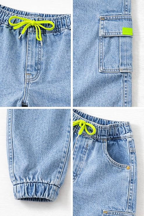 Kid's Trendy Cool Washed Casual Denim Jeans Pant with Elasticated Waistband