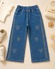 Embellished Wide Leg Studded Denim Jeans for Girls