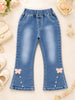 Girls Butterfly Embellished Flared Denim Jeans