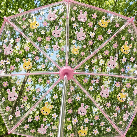 Clear Cute Bunny Print Kids Umbrella with Anti Pinch Runner