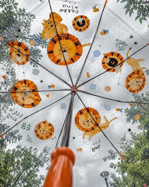 Kids Auto Open Clear Lion Umbrella with Whistle