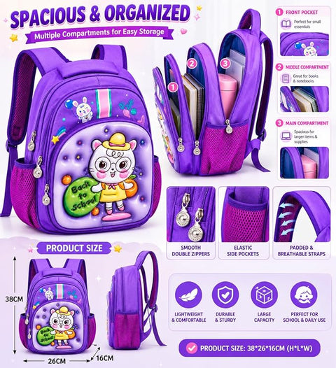 Kids 3D Cartoon School Bag with Multi Compartments & Pockets