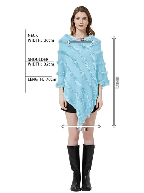 Winter Hooded Poncho With Fur Tassel Fringe Hem & Hoodie For Women