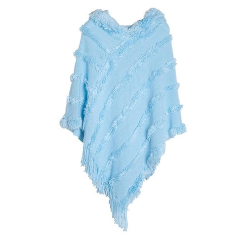 Winter Hooded Poncho With Fur Tassel Fringe Hem & Hoodie For Women