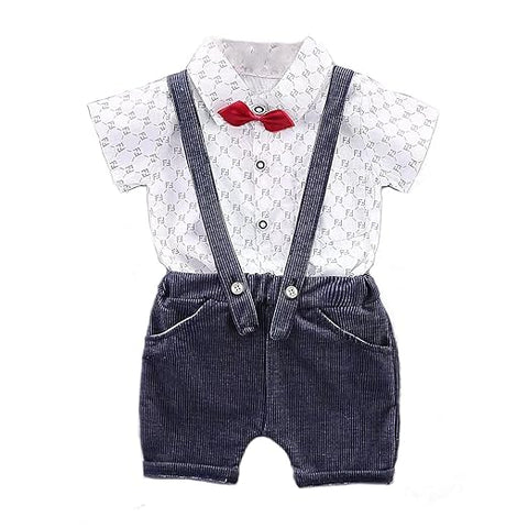 Half Sleeve All over Print Cotton Shirt with Dungaree Shorts & Bow