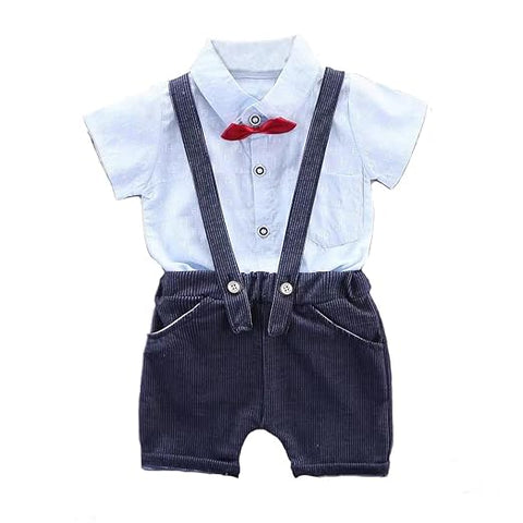 Half Sleeve All over Print Cotton Shirt with Dungaree Shorts & Bow